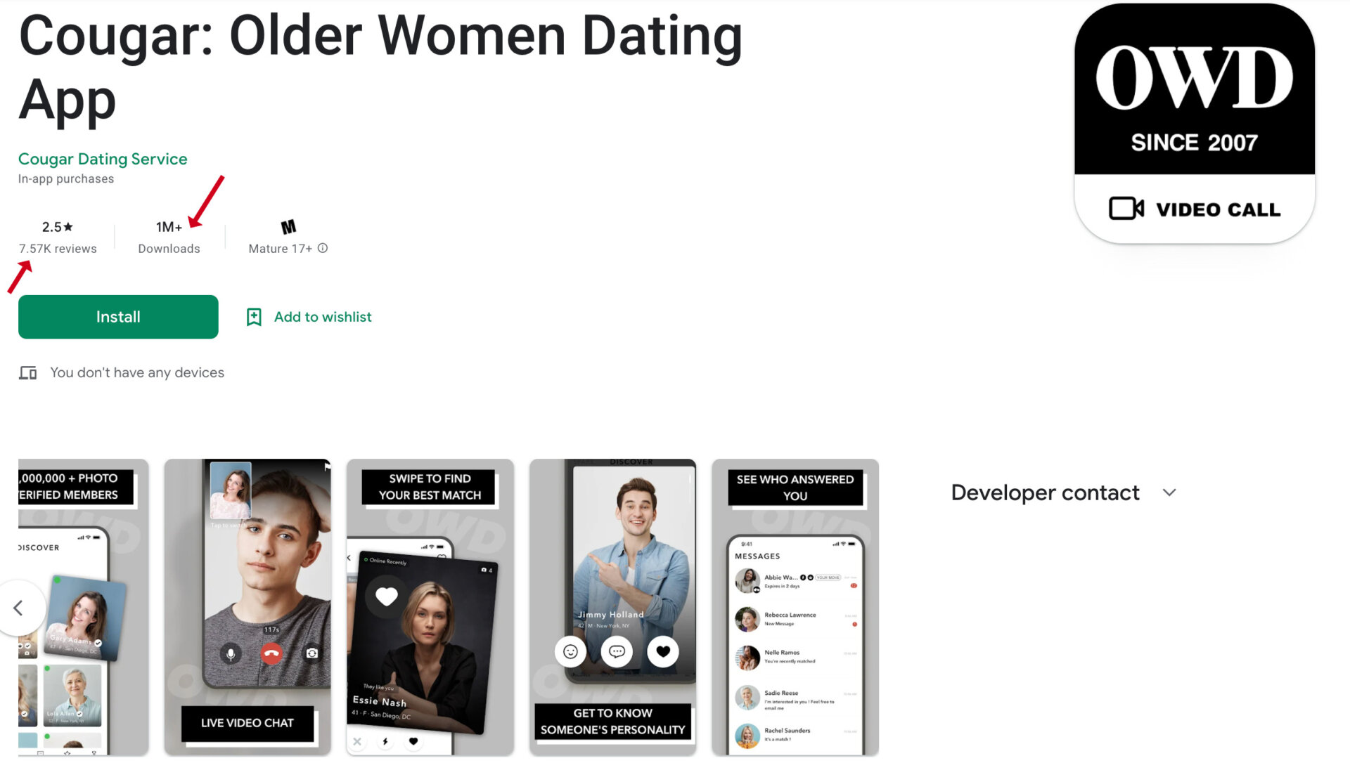 App version of OlderWomenDating
