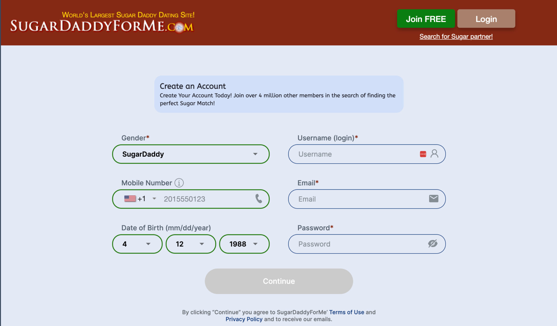the registration process on SugarDaddyForMe