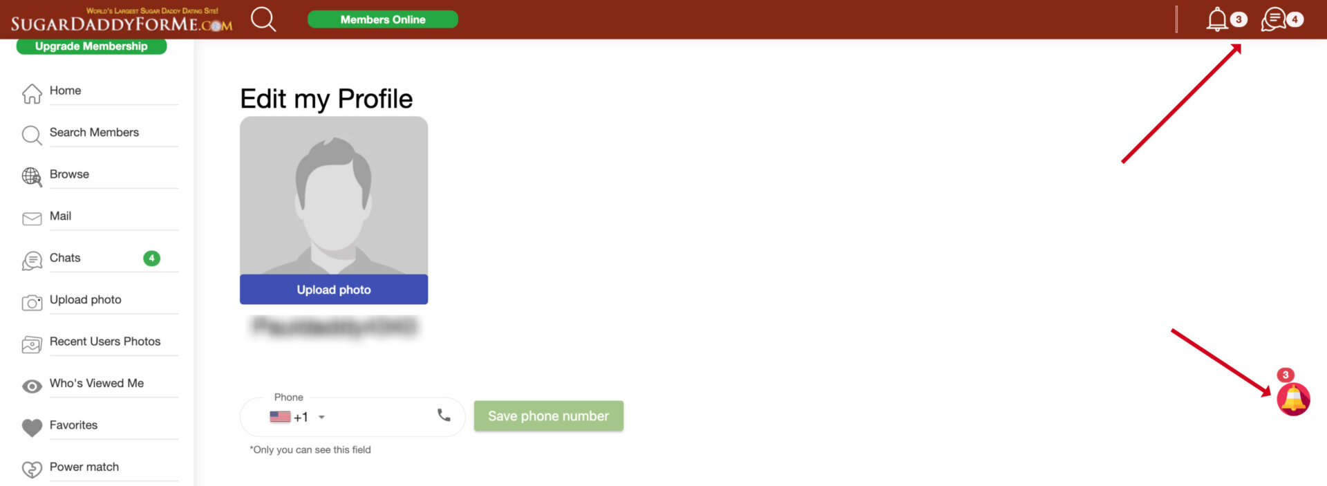 notifications about received messages on SugarDaddyForMe