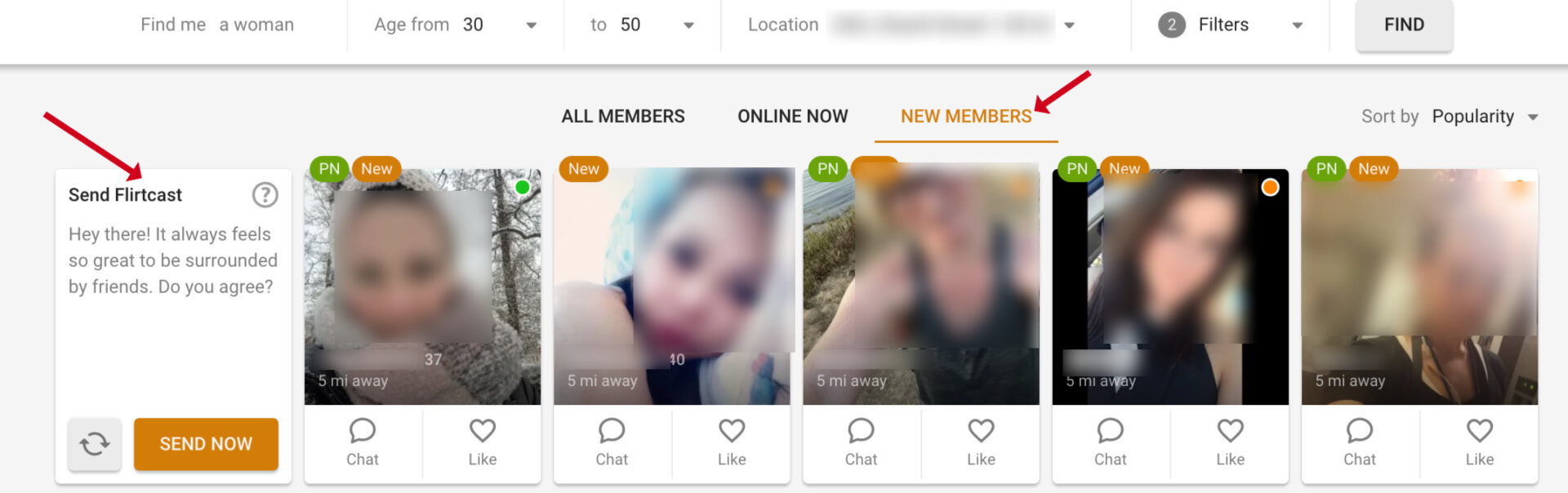 New members section on CougarPourMoi