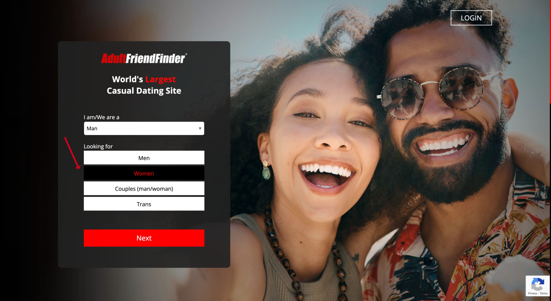 Registration on the AdultFriendFinder