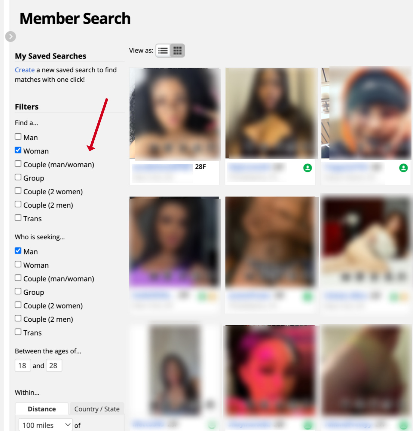 search filters on AdultFriendFinder