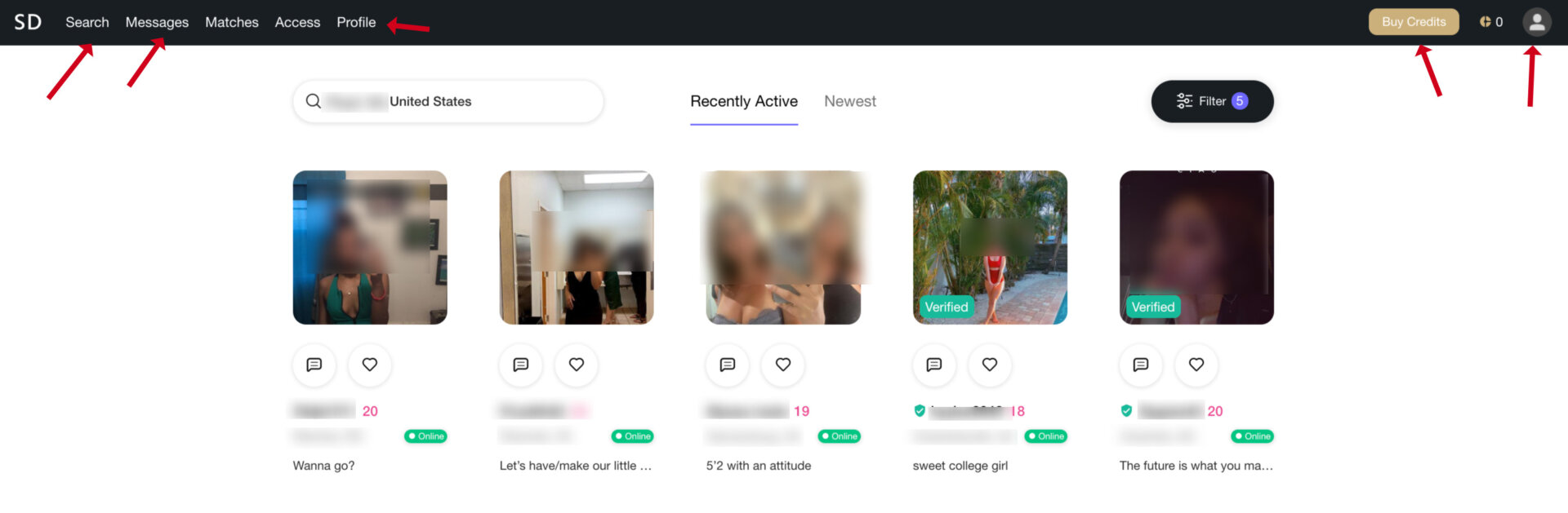 Interface of SugarDaddy.com