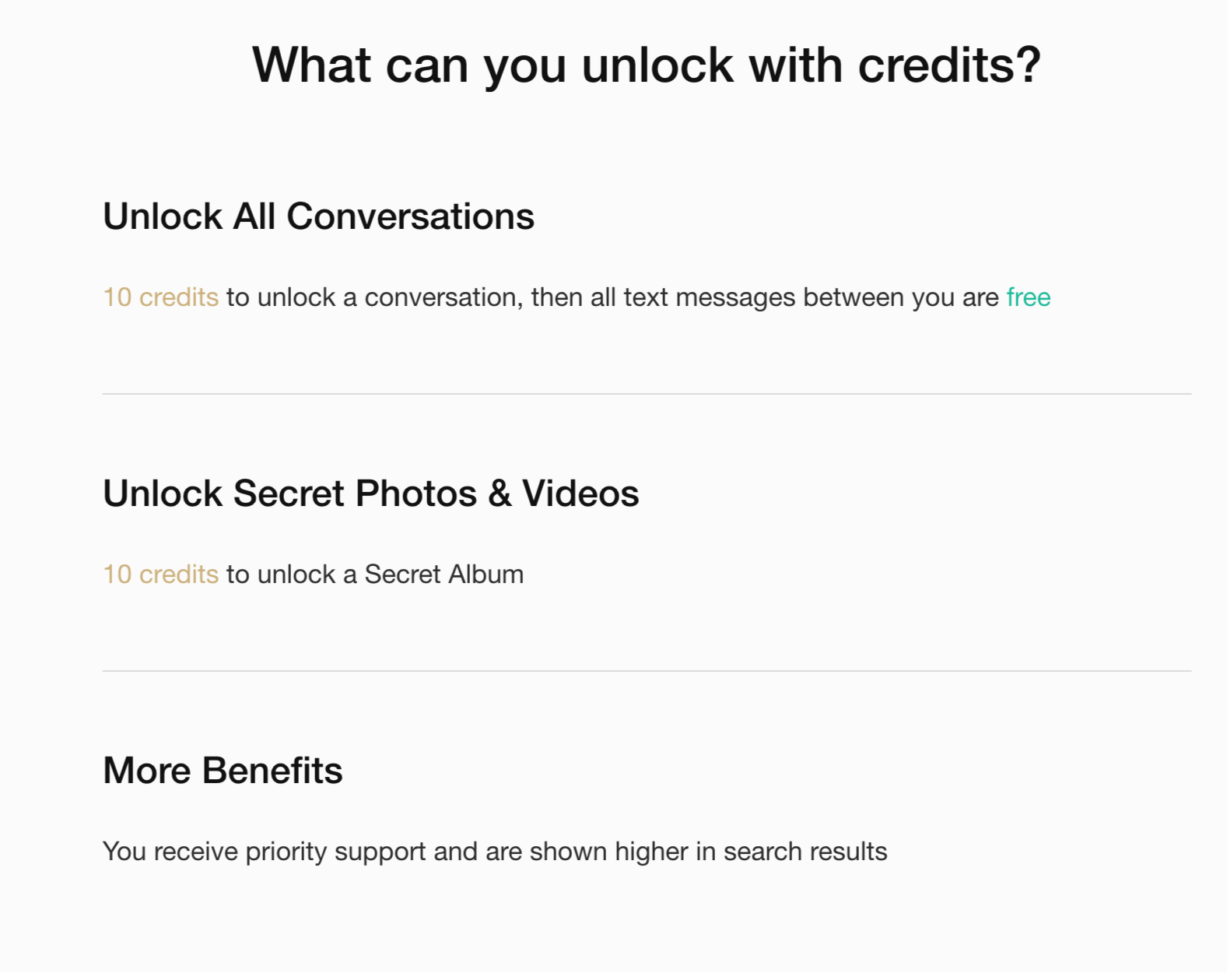 Secret Benefits credits