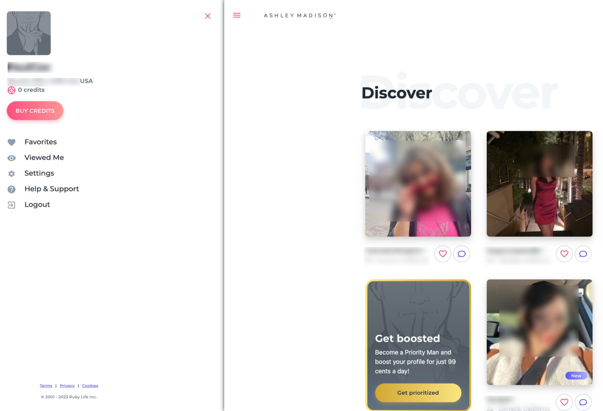Interface of Ashley Madison