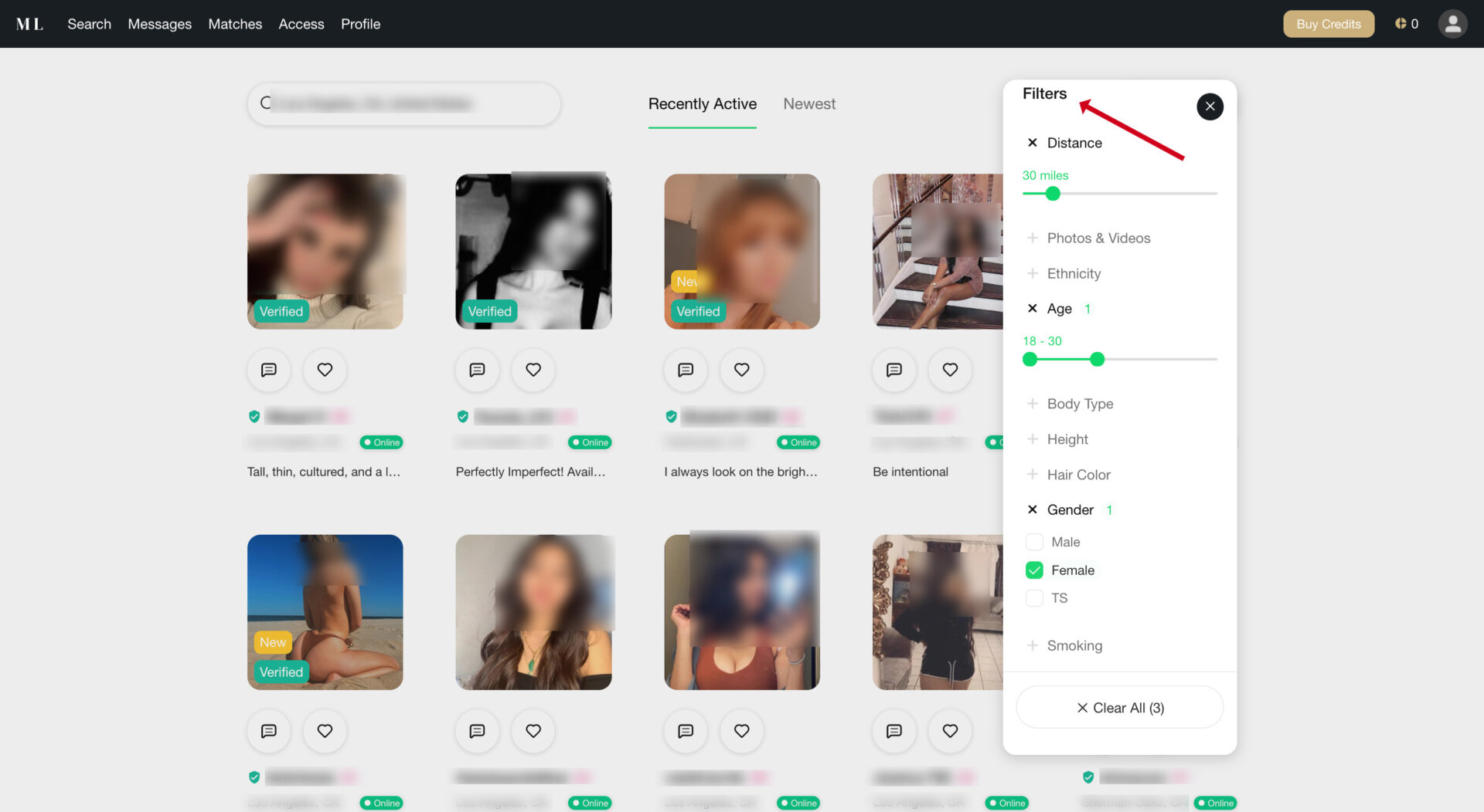 search filters MillionaireLove
