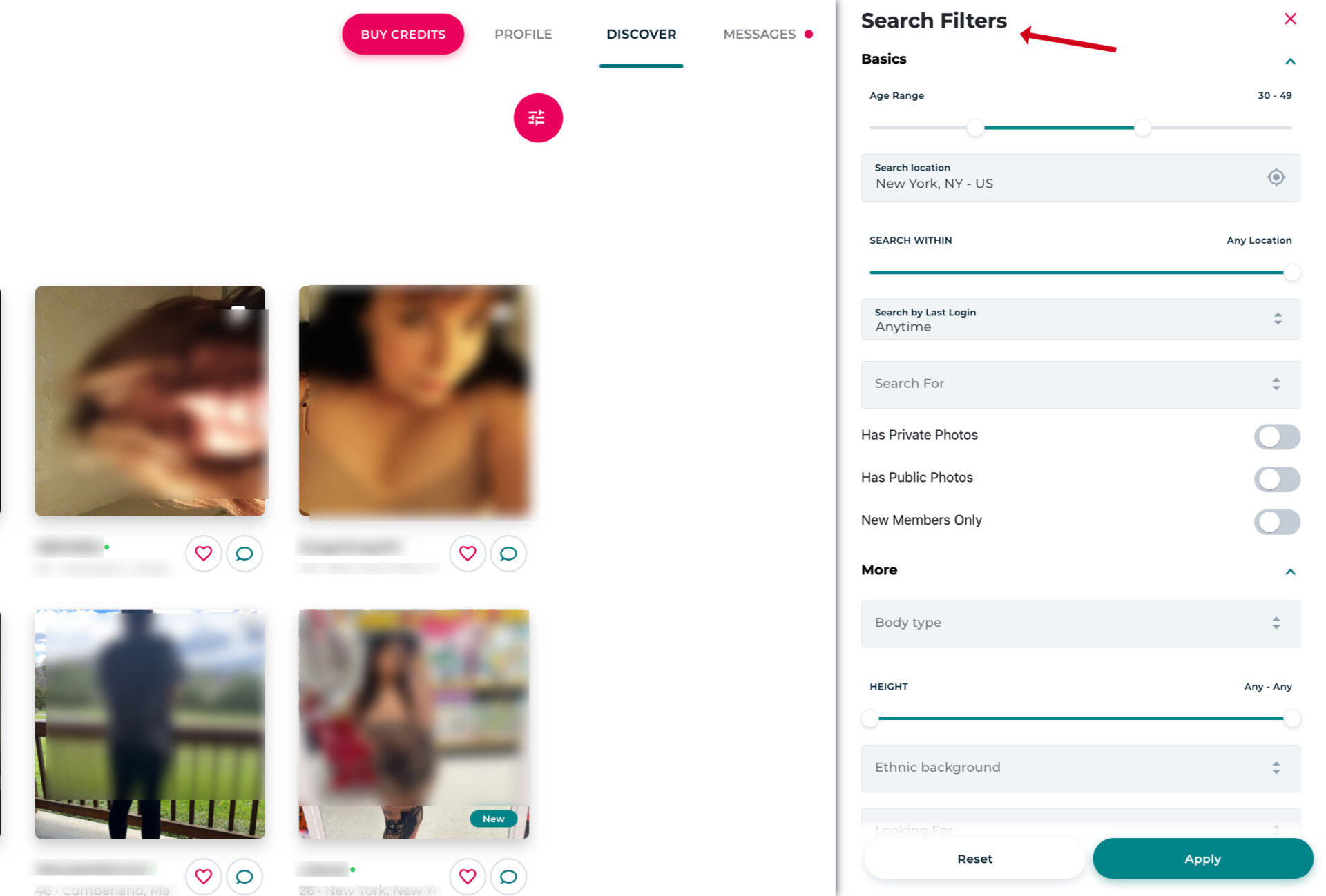 Search filters on CougarLife