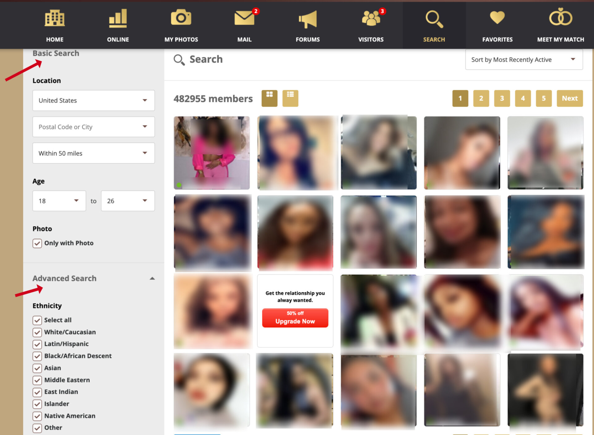 Detailed search on SugarDaddie