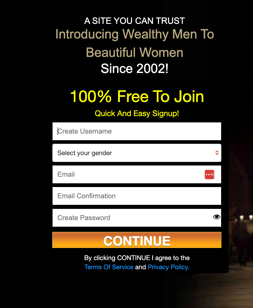 Registration on SugarDaddie