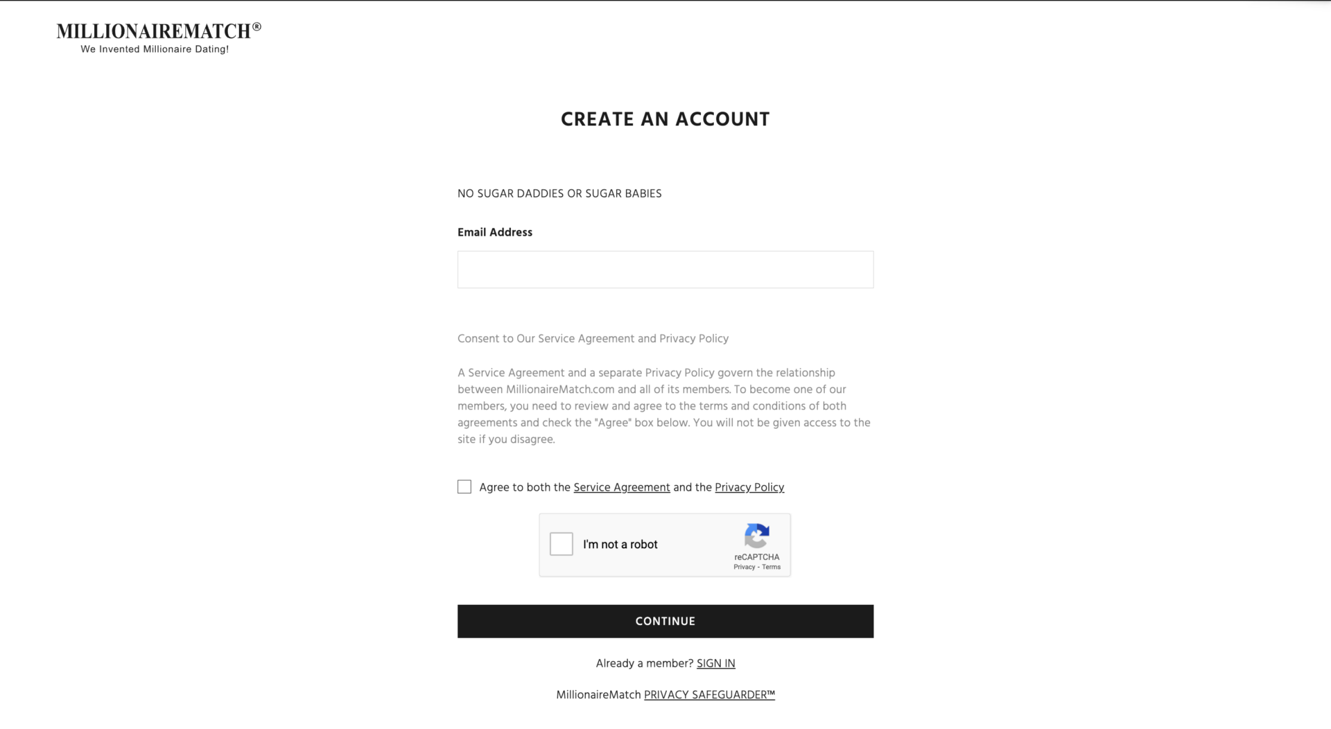 Registration on Millionaire Match
