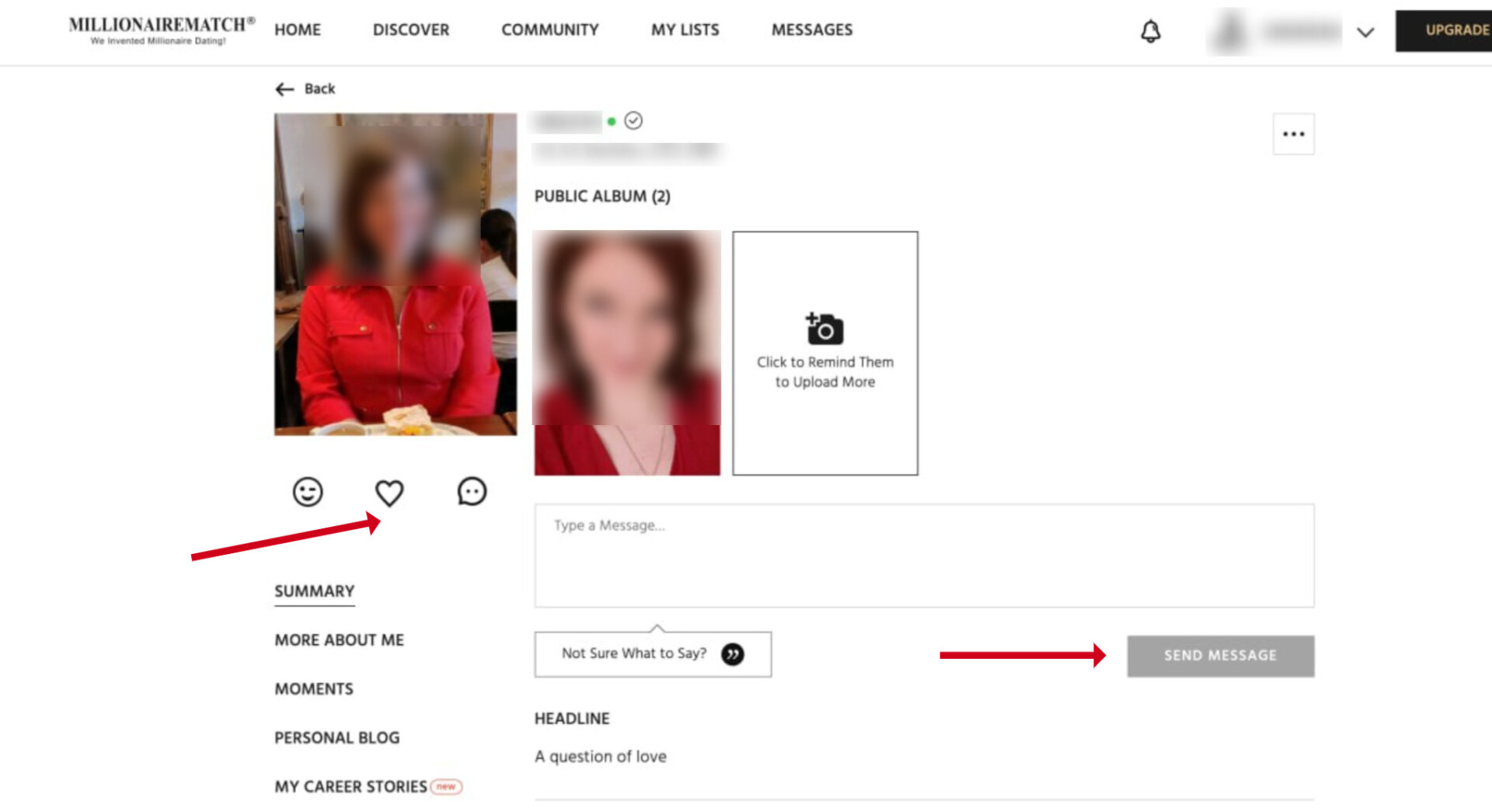Making contact on Millionaire Match