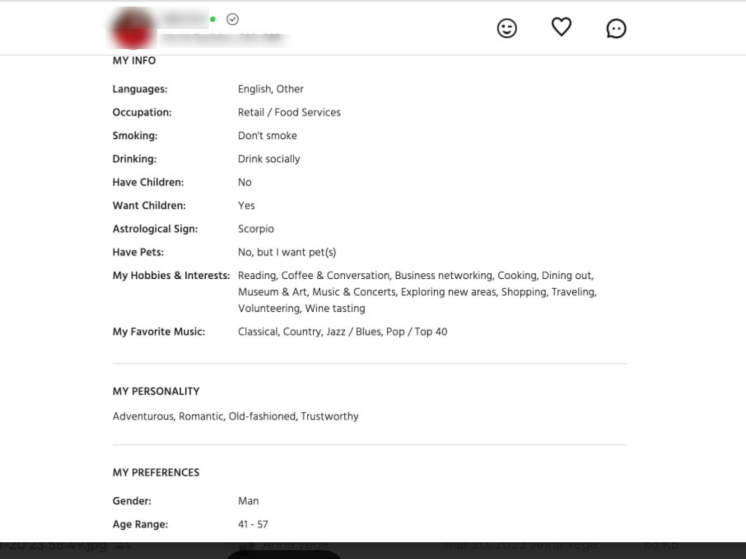 Personal profile on MillionaireMatch