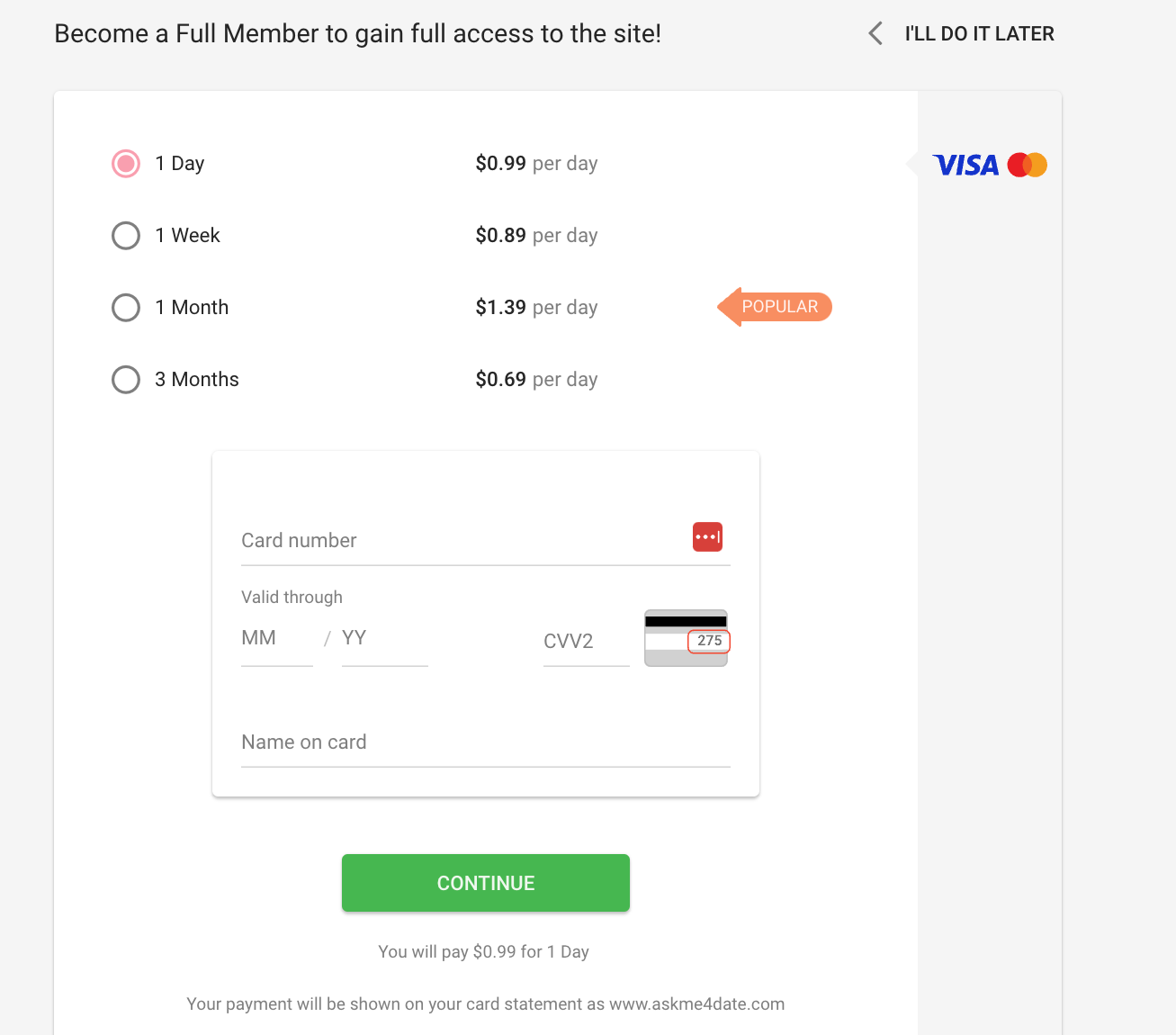 AskMe4Date cost