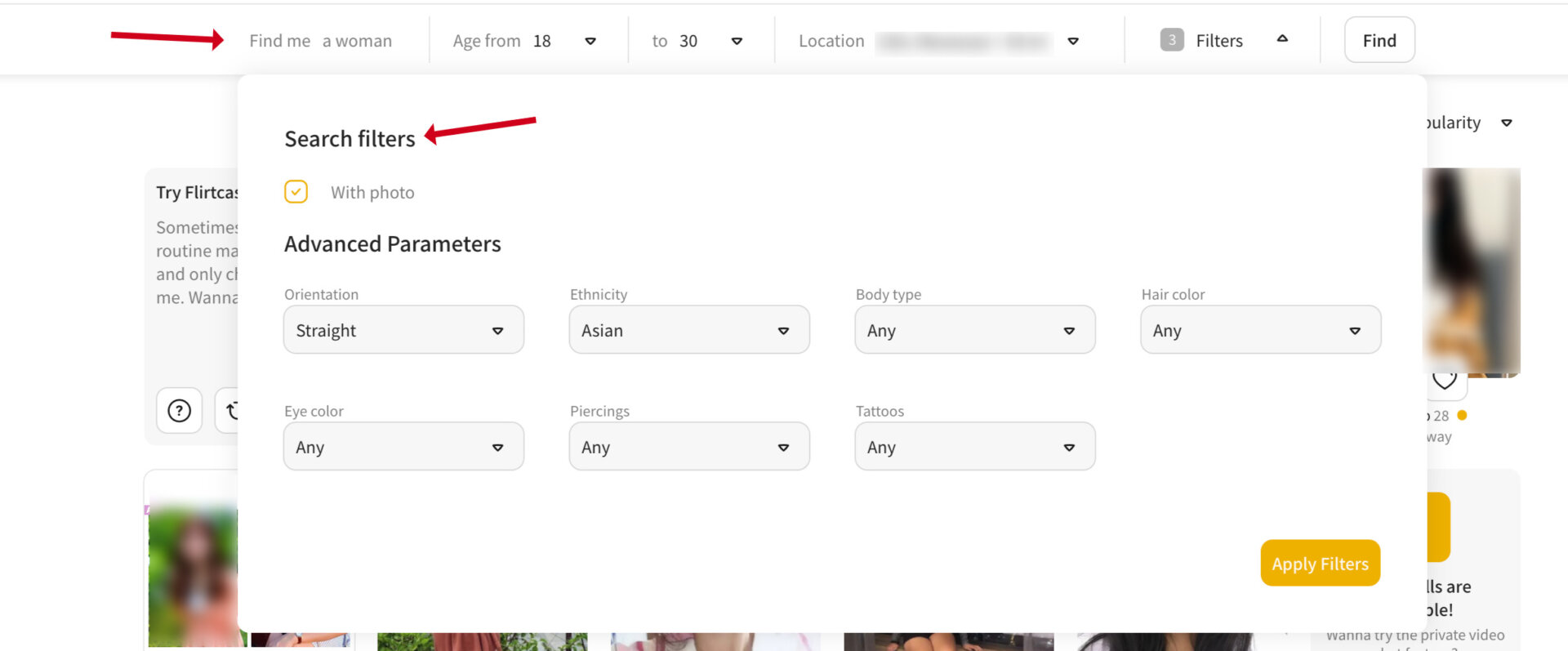 Search for matches on OneNightFriend