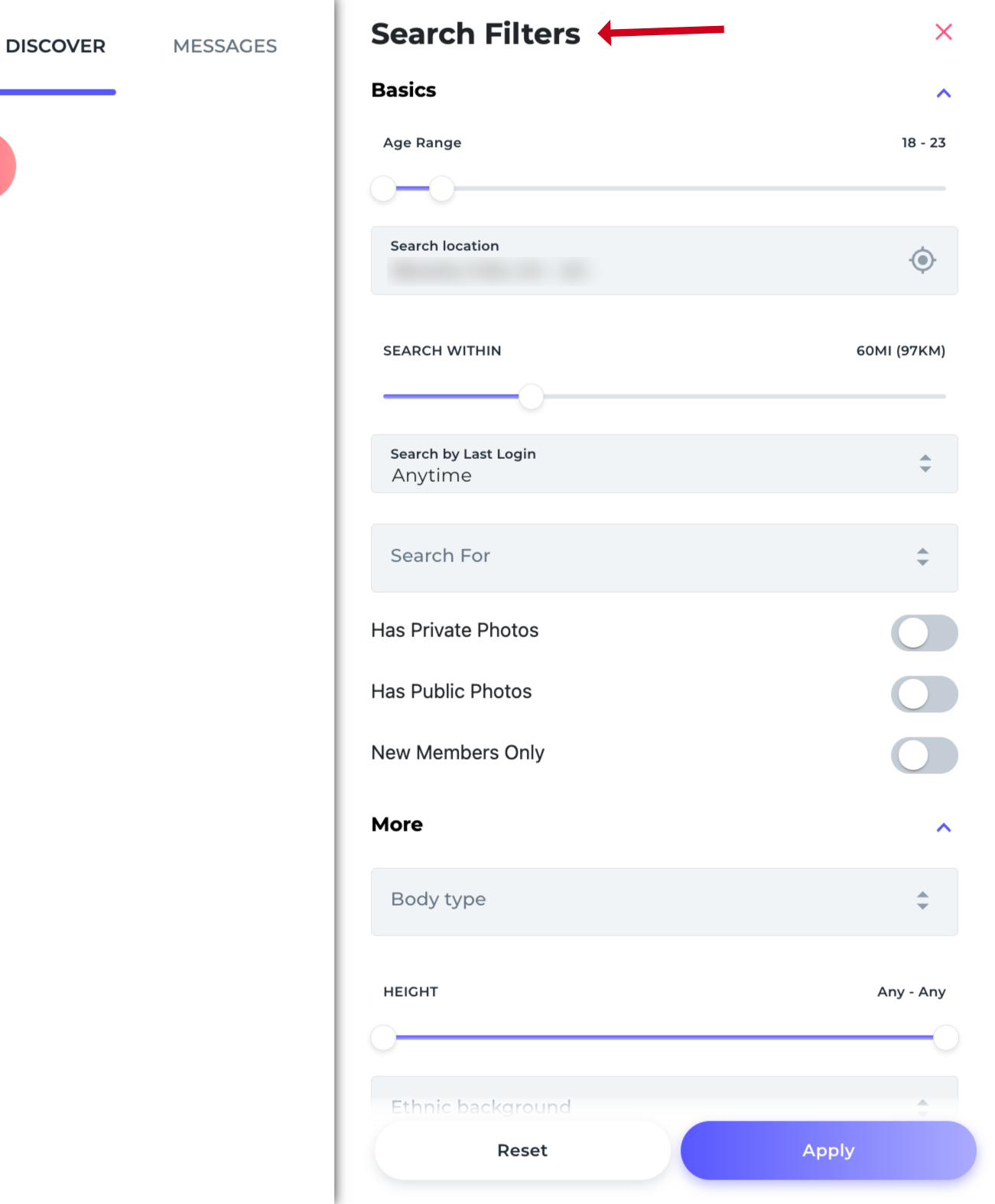 Search filters on ePassion