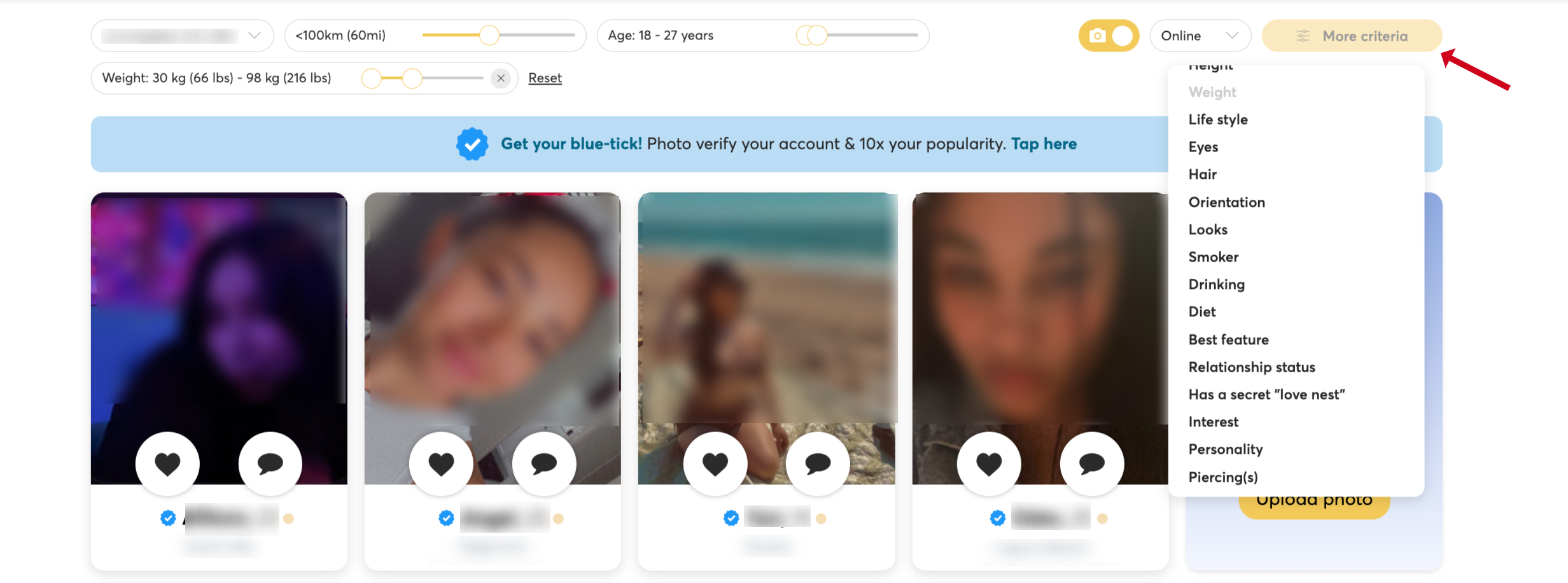 Extensive search features on EliteMeetsBeauty