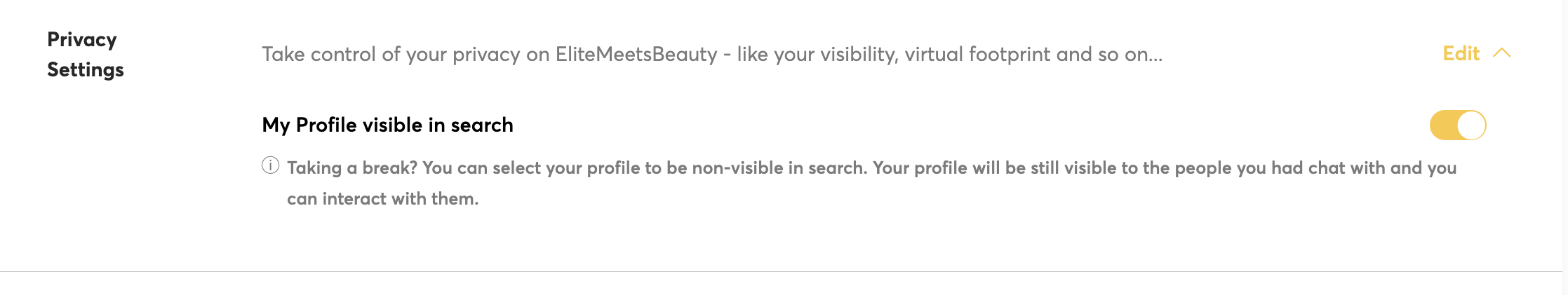 Privacy Settings on EliteMeetsBeauty