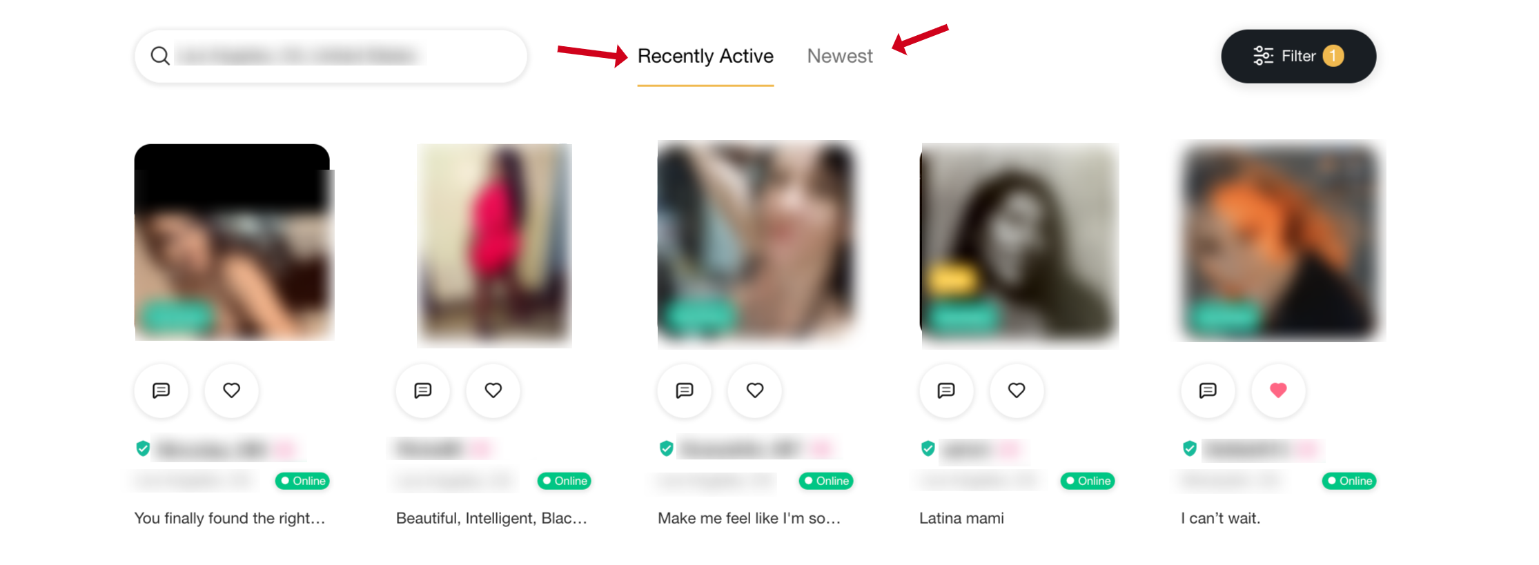 Search with Recently Active and Newest sections