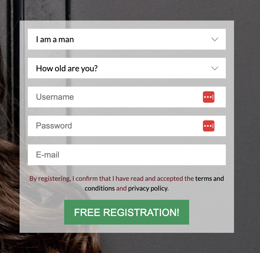 Registration on MilfFinder