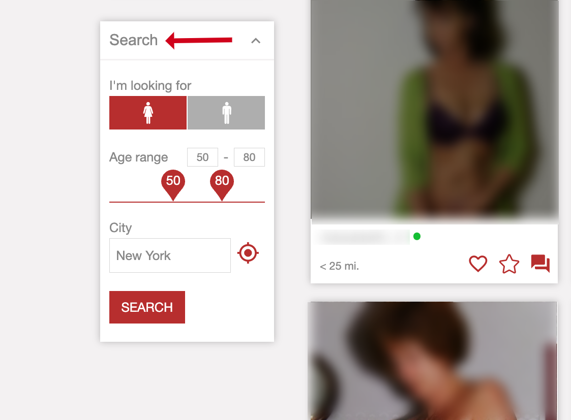 search and various filters on MilfFinder.com